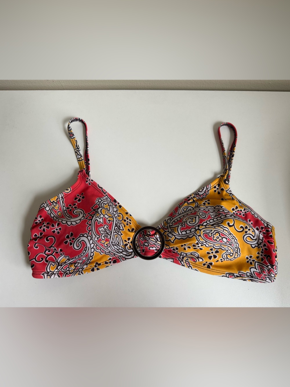 a.n.a Paisley Ring-Front Bikini Top in Red & Yellow